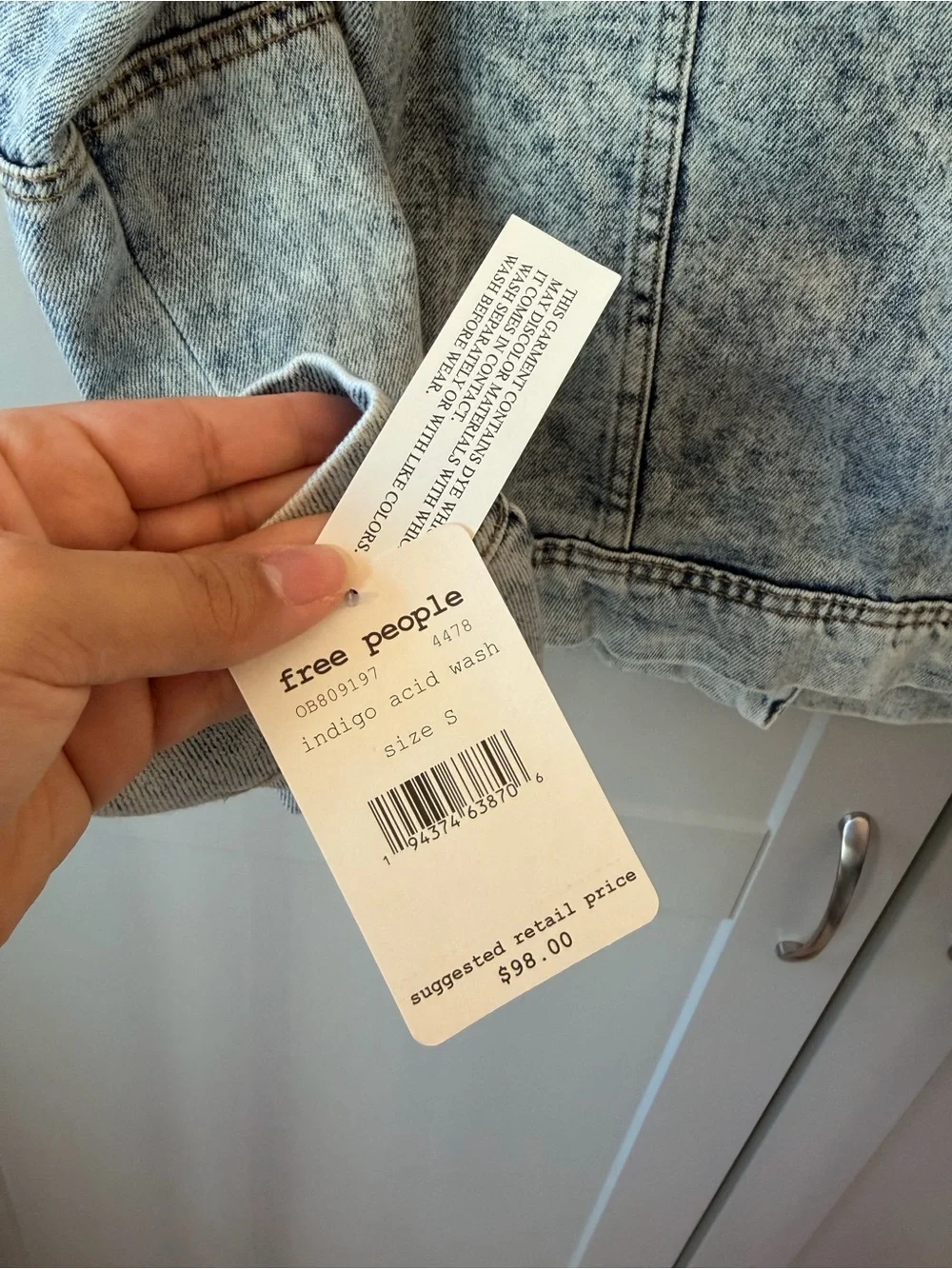Free People Indigo Acid Wash Denim Trucker Jacket Size S NWT